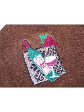 Embroidered Blanket Brown  48" x 66" Fleece Wine Bottles Signs 4 Corners